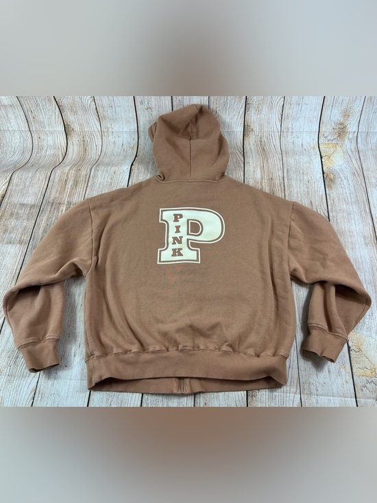 PINK Victoria's Secret Tops - Victoria’s Secret Pink Full Zip Hoodie Jacket Varsity Logo Toffee Brown Small